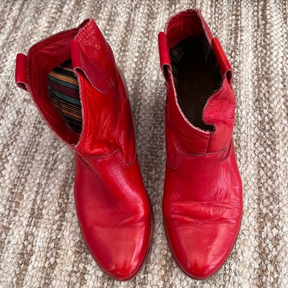 Red Leather Ankle Boots - Picture 4 of 16